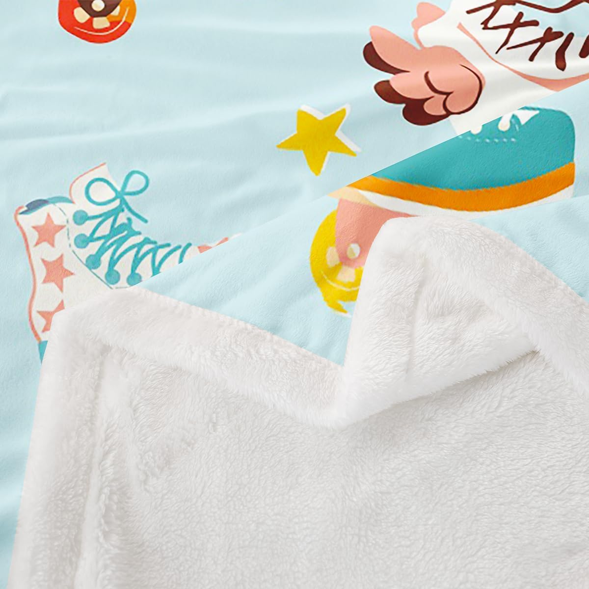 Manfei Skating Kids Throw Blanket,Roller Skates Winter Sports Games Bed Blanket for Boys Girls Adults,Rainbow Light Stars Cartoon Fleece Blanket,Blue Cute Fuzzy Blanket,Throw Size (50 x 60 Inches)