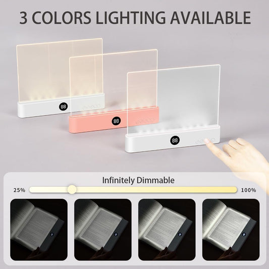 Book Light, 3 Color Adjustable LED Flat Reading Light, Rechargeable Clear Panel Plate Lamp with Timer & Memory Function, Bedside Lamp Book Lovers Gifts for Boys and Girls Women Man (Black)