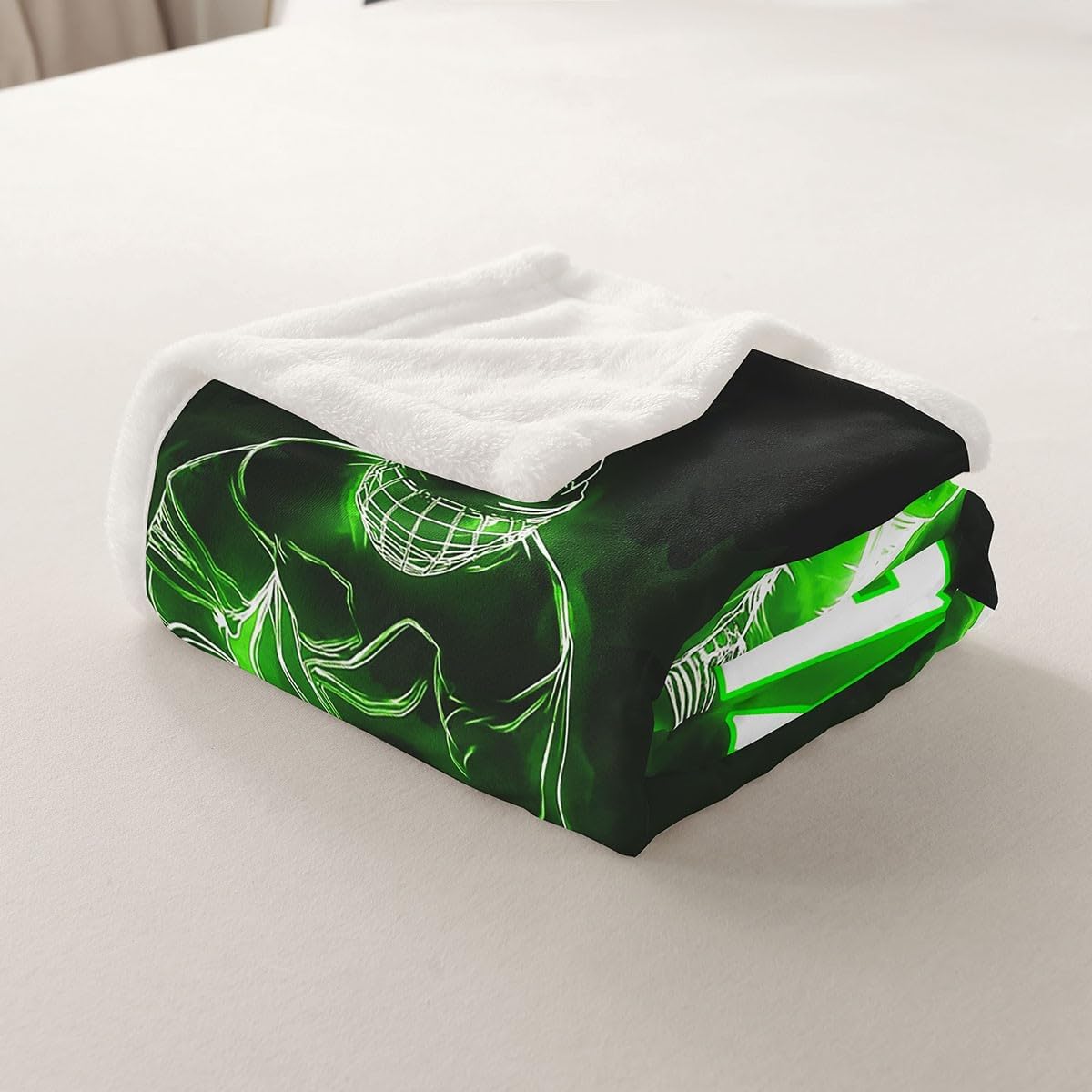 Ice Hockey Pucks Sports Blanket, 50"x60", Sherpa, Glowing Glitter Lighting, Green Black