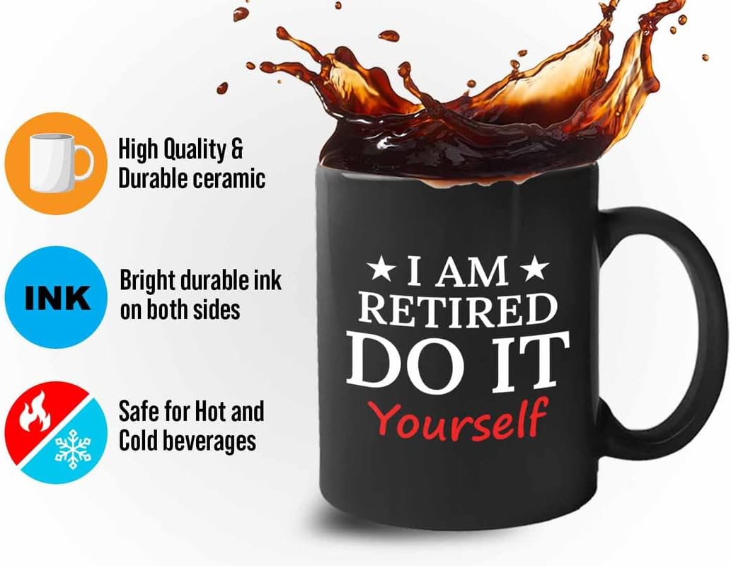 Retirement Coffee Mug 11oz Black - Retired Do It Yourself - Funny Retired Vintage Gift For Coworker Grandpa Dad Book Lover Librarian Bookworm Writer Reader