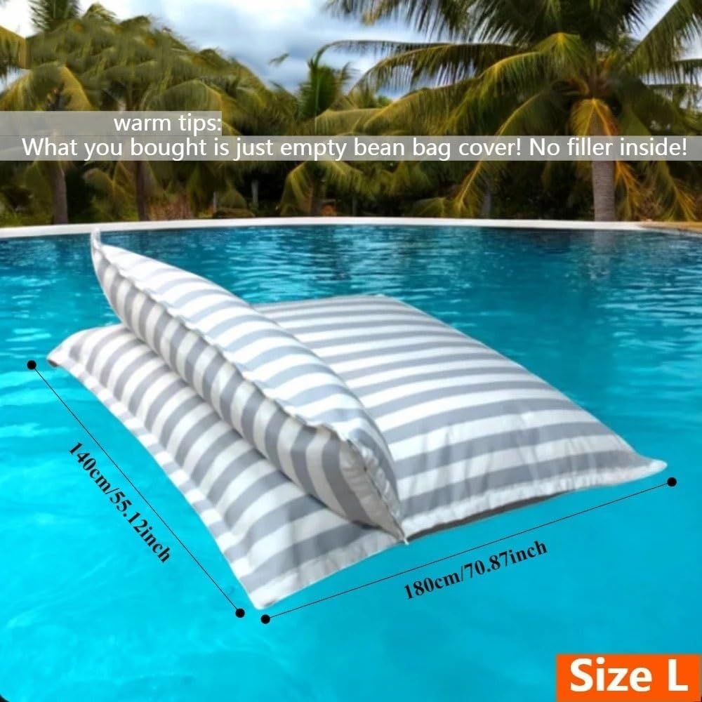 Square Floating Bean Bag for Pool (No Fillers) – Large Comfortable Bean Bag for Outdoor and Indoor – Water Play Lounge Chair – Square Floating Pouf for Swimming Pool(Khaki,L-140x180cm)