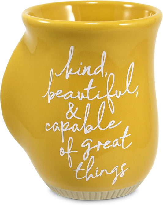 Lighthouse Christian Products Kind, Beautiful, And Capable Of Great Things Yellow 20 Ounce Ceramic Handwarmer Mug