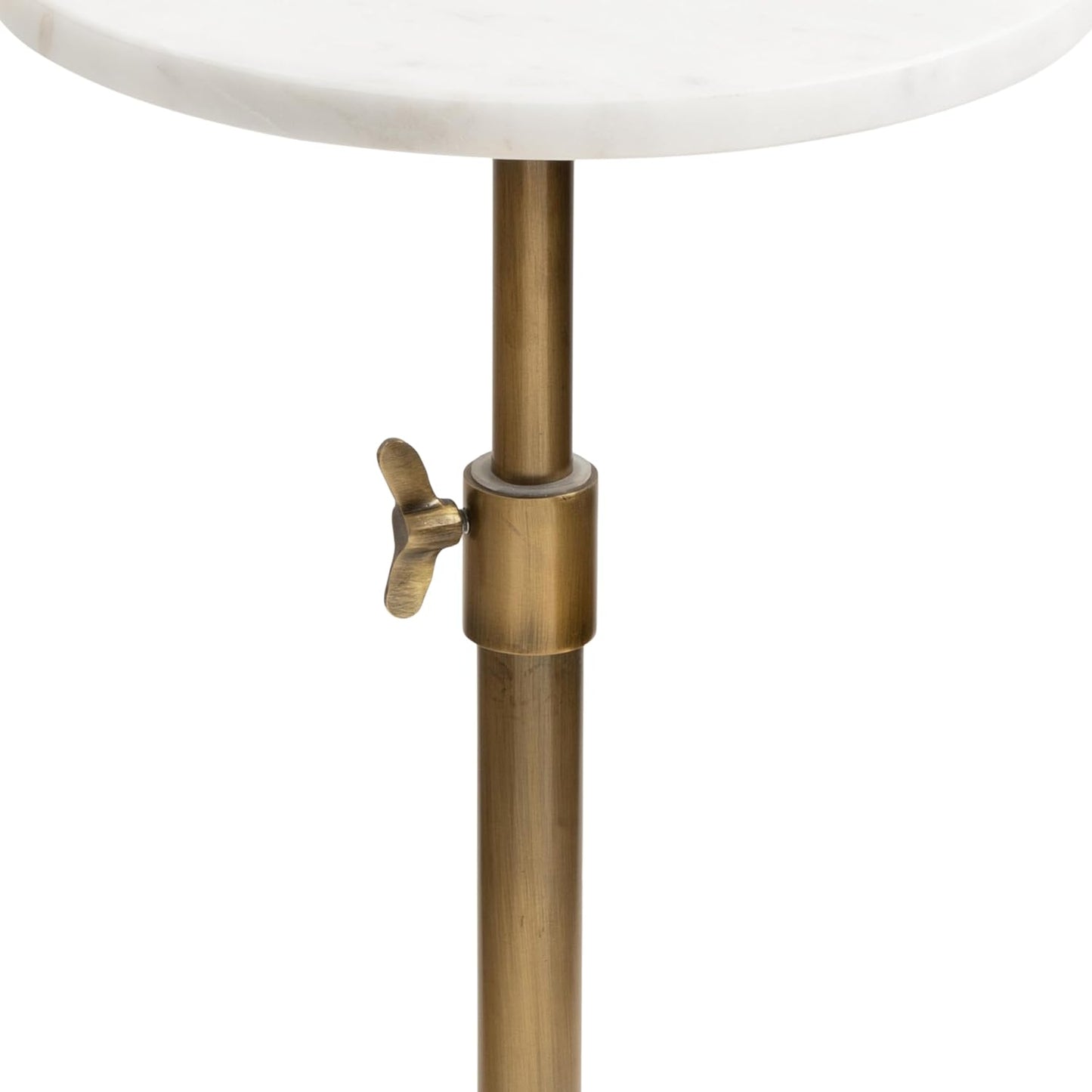 Kate and Laurel Engles Traditional Adjustable-Height Pedestal Drink Table, 10 x 10 x 30, White Marble and Antique Brass, Vintage Round Indoor Metal Plant Stand with Authentic Marble Tabletop