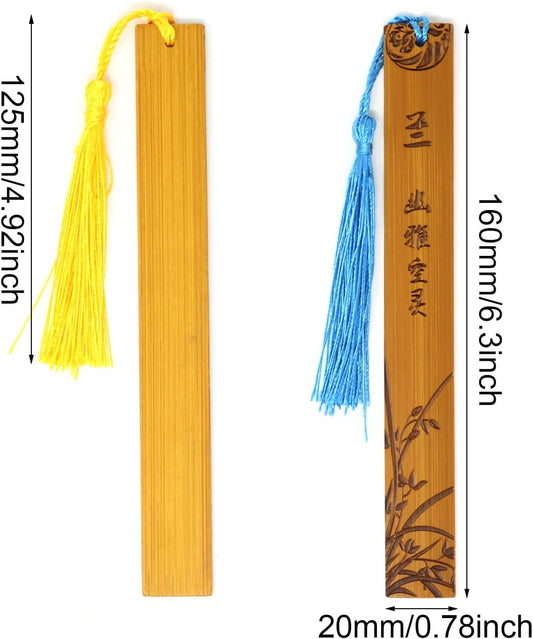 Honbay 8PCS Vintage Bamboo Bookmark Chinese Carving Blossom Bookmark with Tassel Reading Page Markers for School Office Supplies or Book Lovers (4 Style)