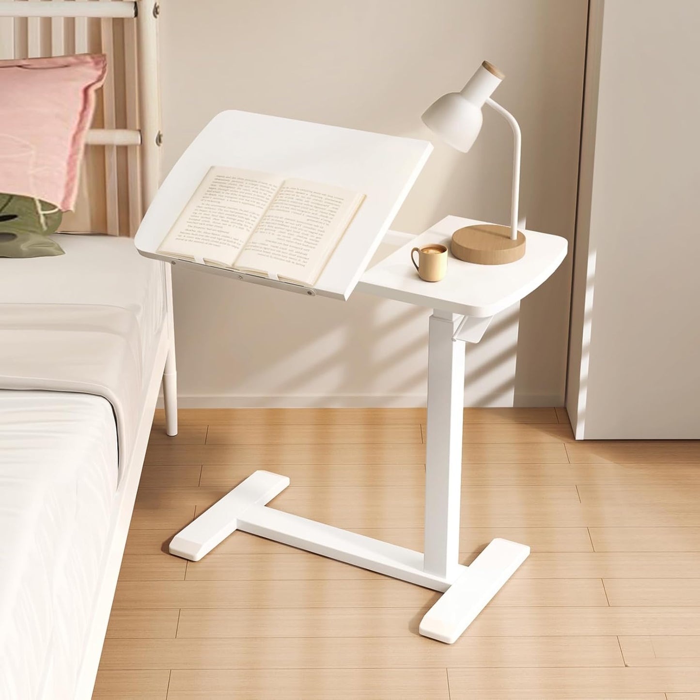 Portable Overbed Table Sofa Side Nursing Table with Wheels - Hospital Bed Table - Height and Angle Adjustable Laptop, Reading, Eating Breakfast Cart Stand