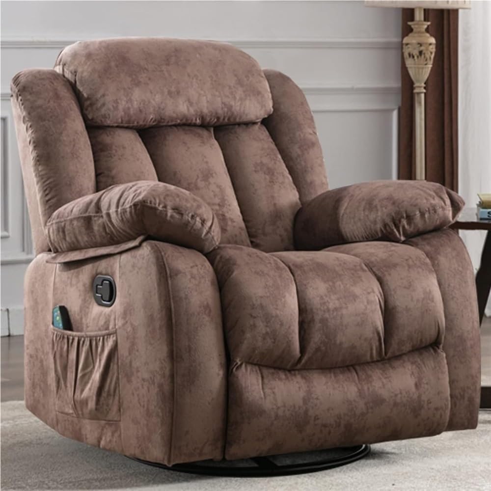 360 Swivel Rocker Recliner Chair for Adults Manual Rocking with Heat and Vibration Massage Ergonomic Living Room Sofa for Elderly