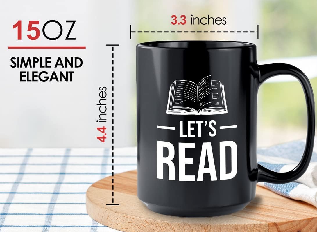 Book Lover Coffee Mug 15oz Black - Let's Read - Ideal Literary Gift for Readers & Bookworms Librarian Book Nerd Gifts