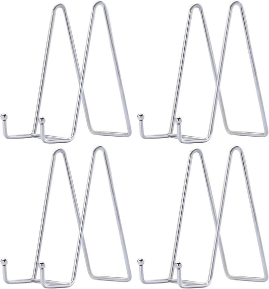 LIONWEI LIONWELI Plate Stands for Display - 6 Inch Metal Easels 4 Pack - Sturdy Tabletop Holders for Decorative Plates, Picture Frames, Books, Tablets, Vinyl Records & More - Silver
