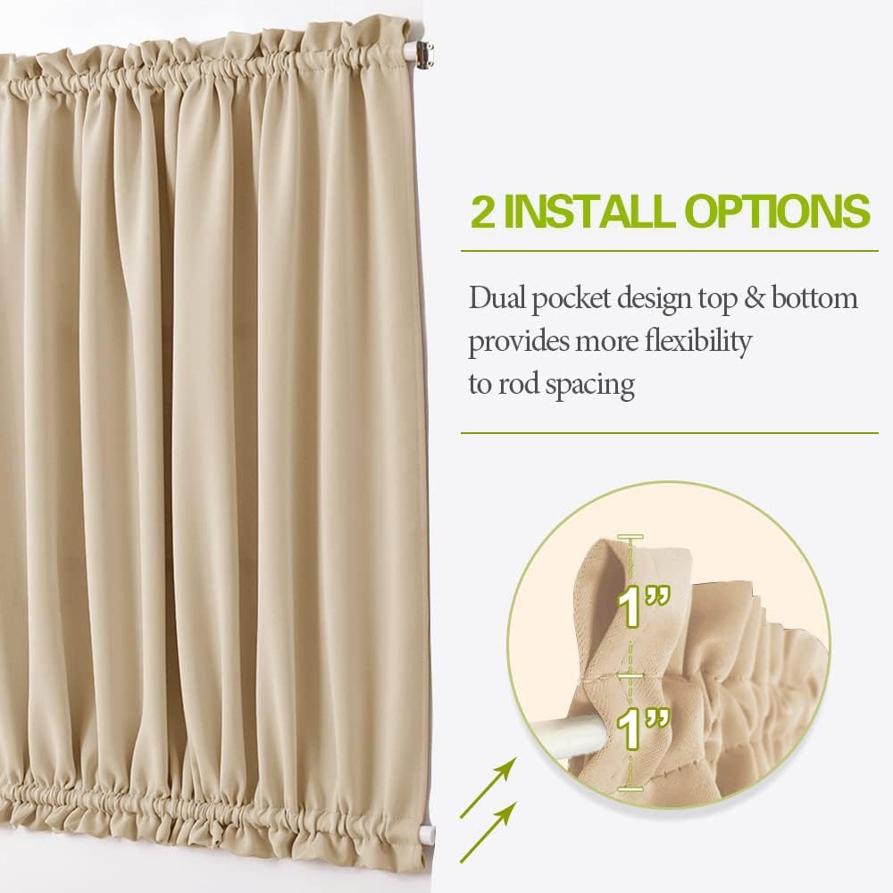 PONY DANCE Sidelight Door Curtain - 70% Blackout Patio Panel Top and Bottom Rod Pocket French Door Curtain for Privacy Bonus Tiebacks, 25 x 72-inch, Biscotti Beige, 1 Panel