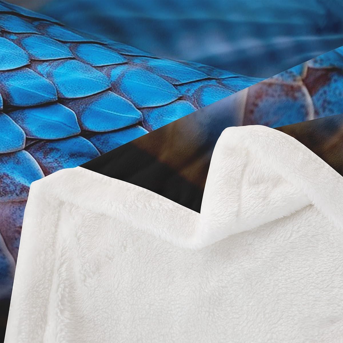 3D Snake Bedding Sets, Reptile Sherpa Fleece Blanket Throw Blanket, Wild Blue Snake Print Soft Blanket Warm Cozy Plush Blanket, Nature Animal Throw Blanket for All Seasons Bed Sofa Throw 50"x60"