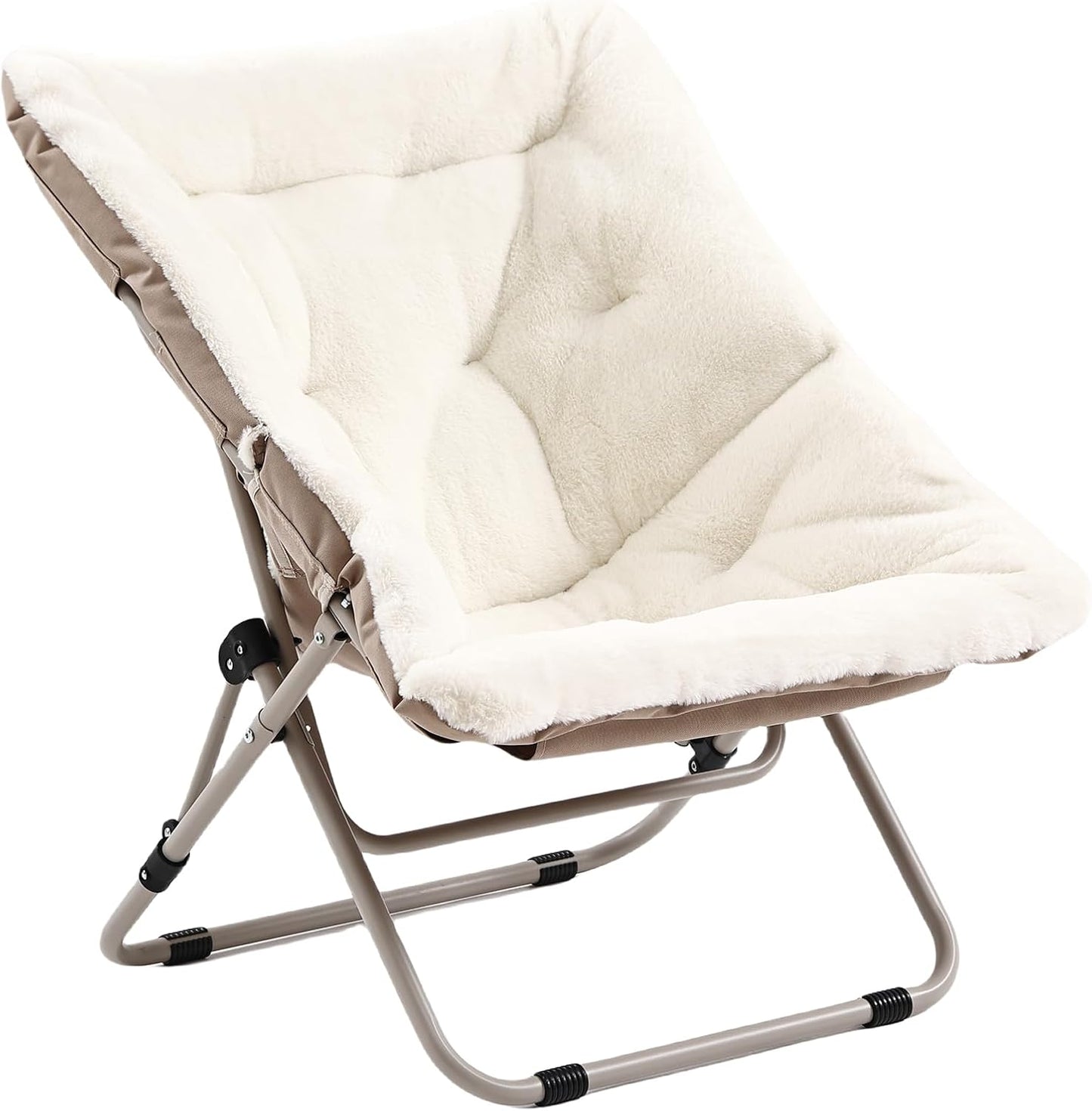 Living Room Chair, Soft Faux Fur Folded Chair Oversized Folding Accent Chairs, Furry Lazy Chairs, Metal Frame Moon Chair for Bedroom, Living Room