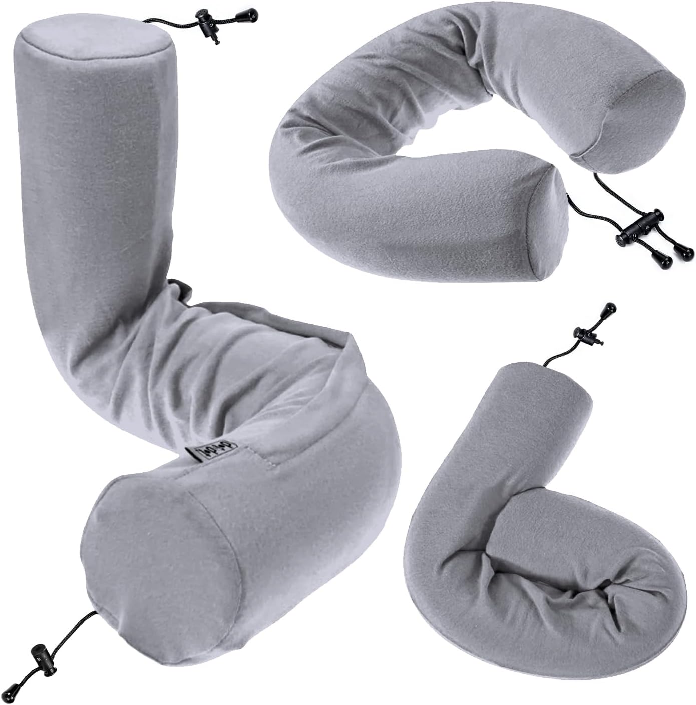 Dot&Dot Twist Memory Foam Travel Pillow for Airplanes - Travel Neck Pillow for Sleeping - Airplane Pillow for Neck Support, Chin, Lumbar and Leg - Adjustable, Bendable Neck Roll Pillow - Gray