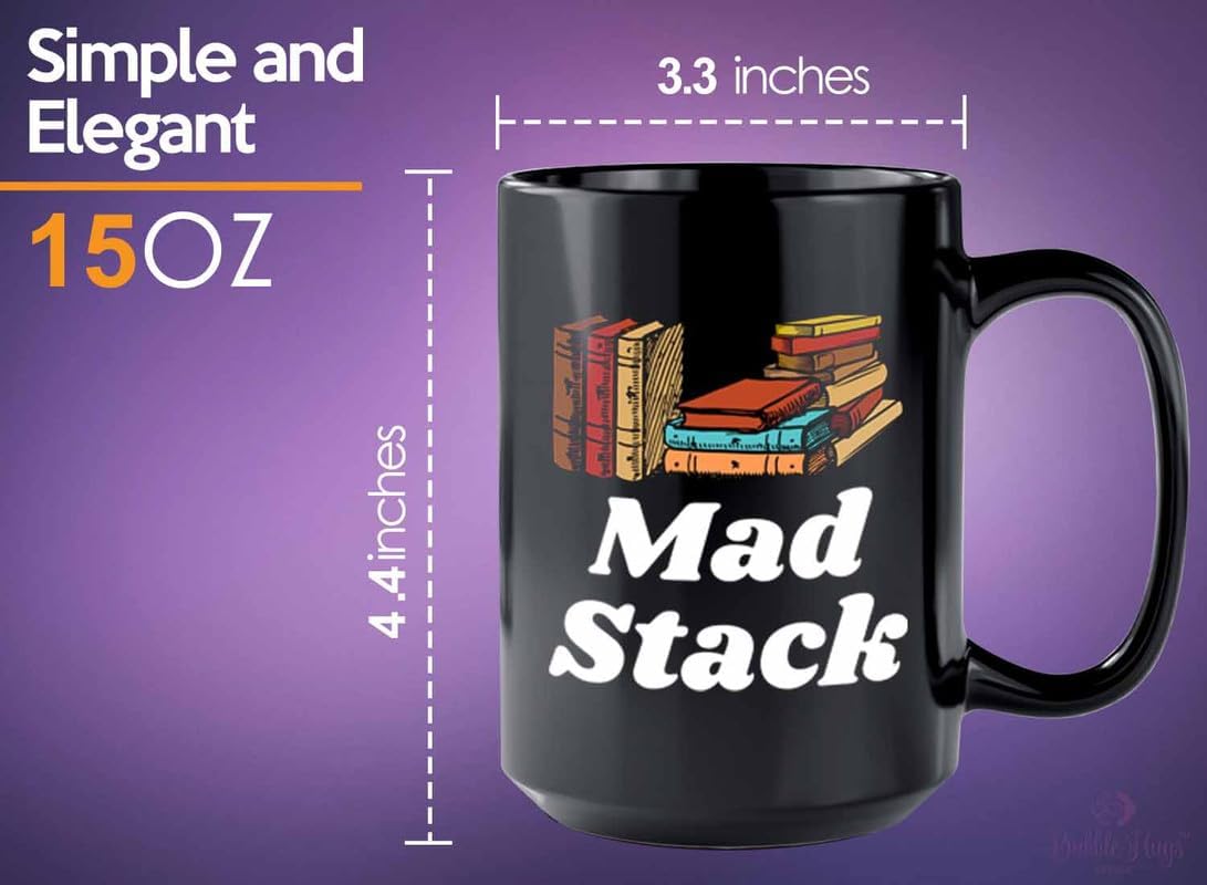 Reading Coffee Mug 15oz Black - Mad Stack - Reader Gift Bookworm Owl Lover Cat Lover Book Lover Novelist Librarian Writer