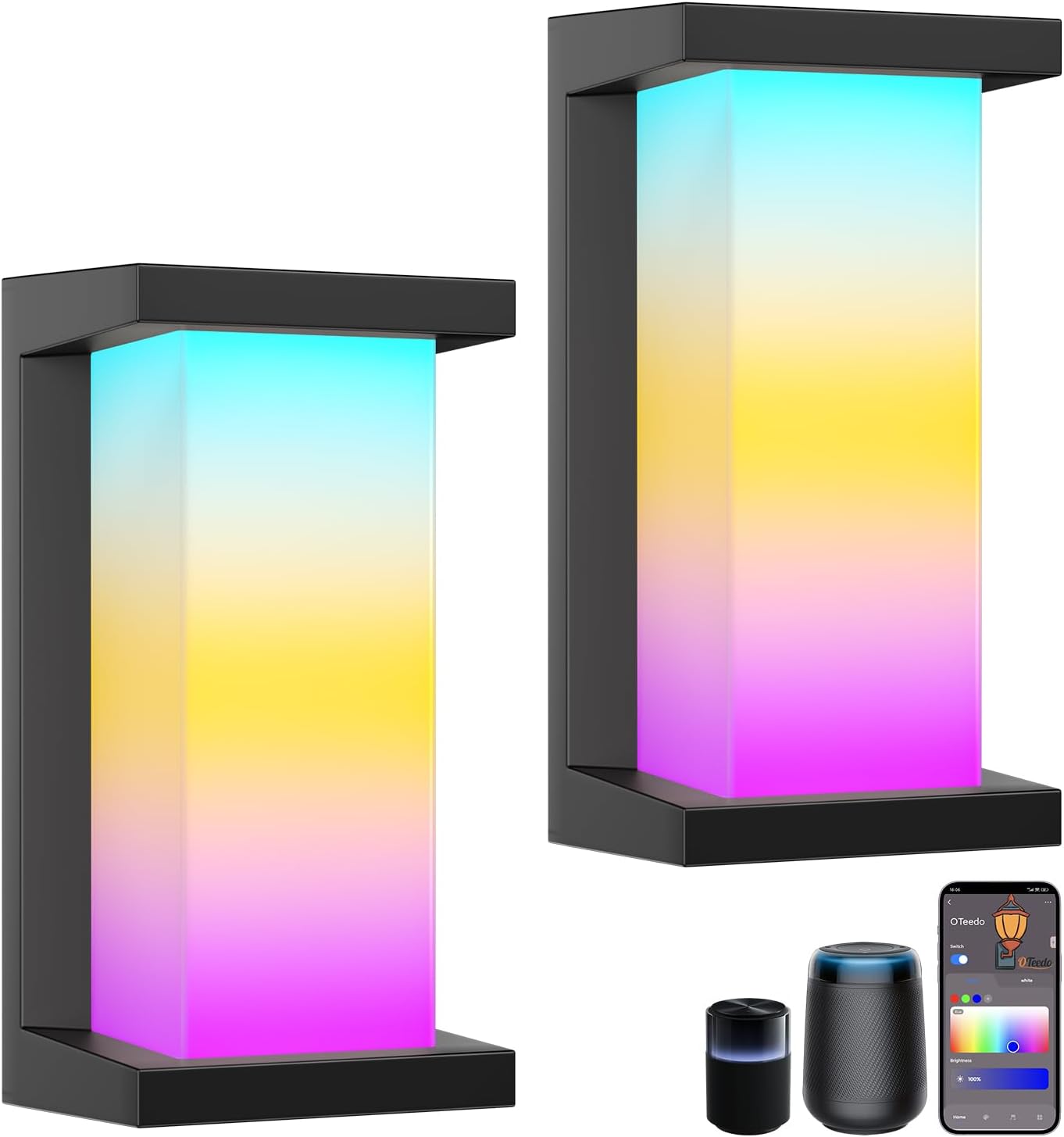 RGB Smart Outdoor Wall Lights,RGBCW Modern Outdoor Waterproof for Front Porch Light,WiFi APP Control Exterior Lighting Fixtures,LED Wall Mount Outside Lights for House,Garage,Backyard(2 Pack)