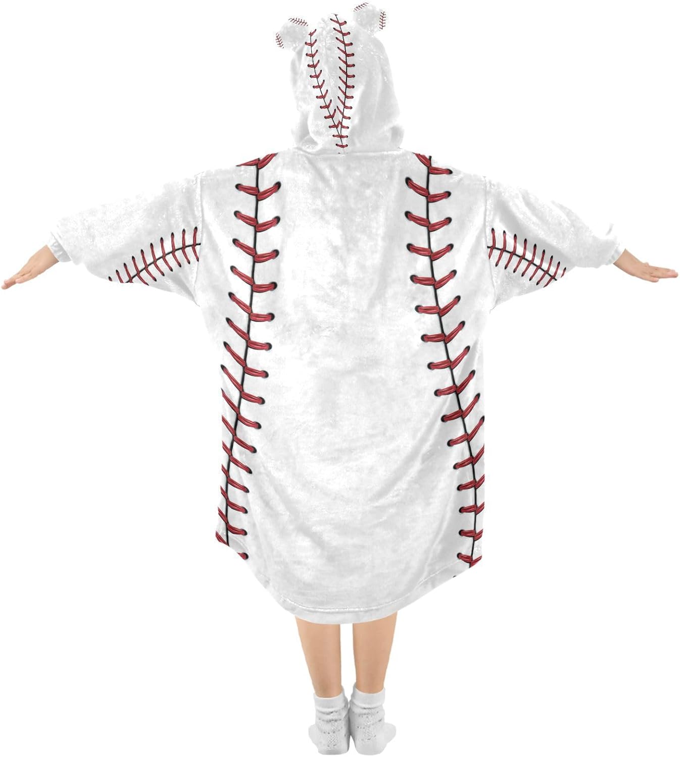YETTASBIN Baseball Seams Wearable Blanket Hoodie for Kids, Oversized Soft Cozy Flannel Sweatshirt Blanket with Pocket