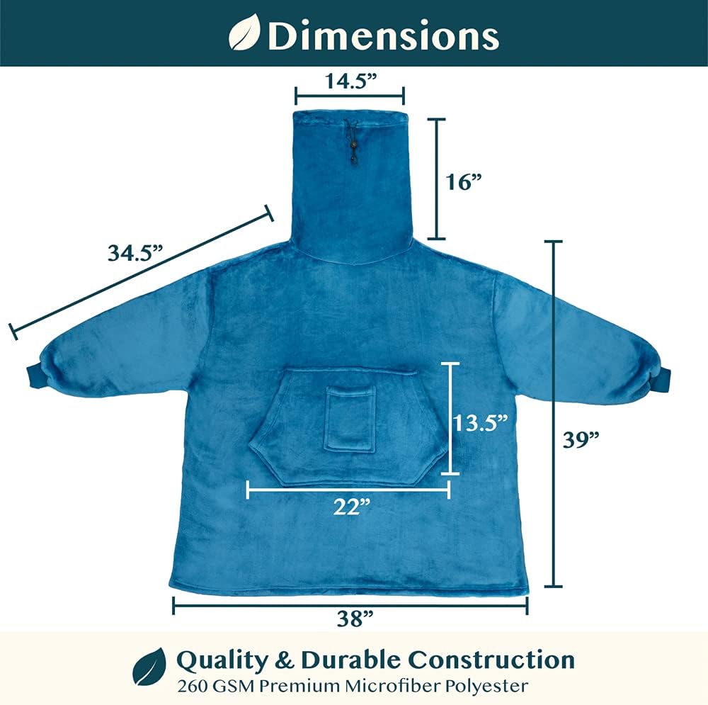 PAVILIA Wearable Blanket Hoodie for Women Men, Oversized Hoodie Sweatshirt Blanket, Hooded Sweater Blanket Neck Warmer, Fleece Soft Hug Sleep Pod Adult, Cozy Warm Plush Gift Ideas Mom Wife, Teal Blue