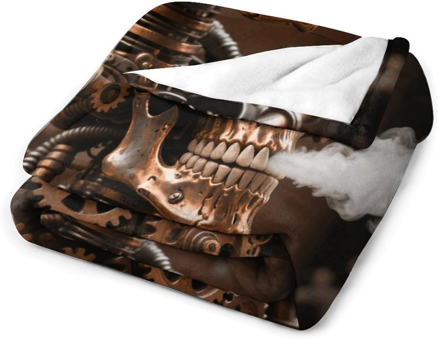 Custom Flannel Fleece Throw Blanket for Adults 40x50 Lightweight Steam - Punk Metal Skull Bedtime Blanket Soft Warm Blankets for Bed Couch Sofa Camping Picnic Wedding Gift Winter Home De