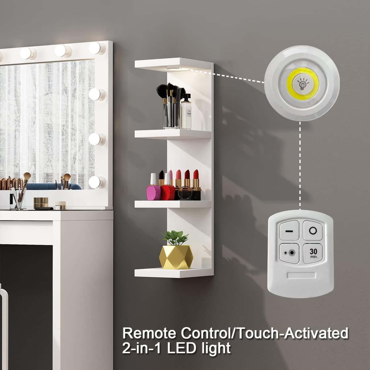 Versatile 4 Tier Wall Shelf Unit,White Lack Wall Shelf,Display Floating Shelf with LED Remote Control Light