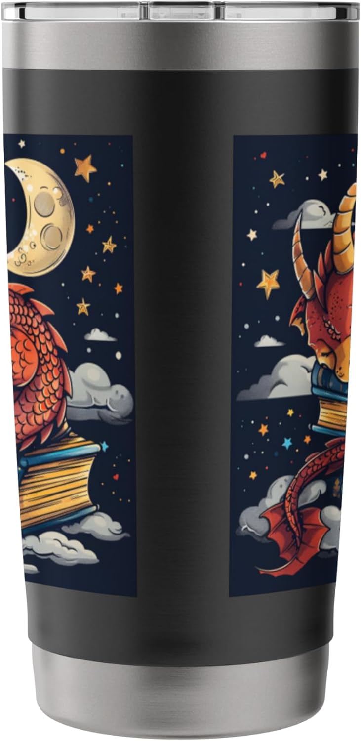 Book Lover Dragon Bookworm Reading Librarian Stainless Steel Insulated Tumbler