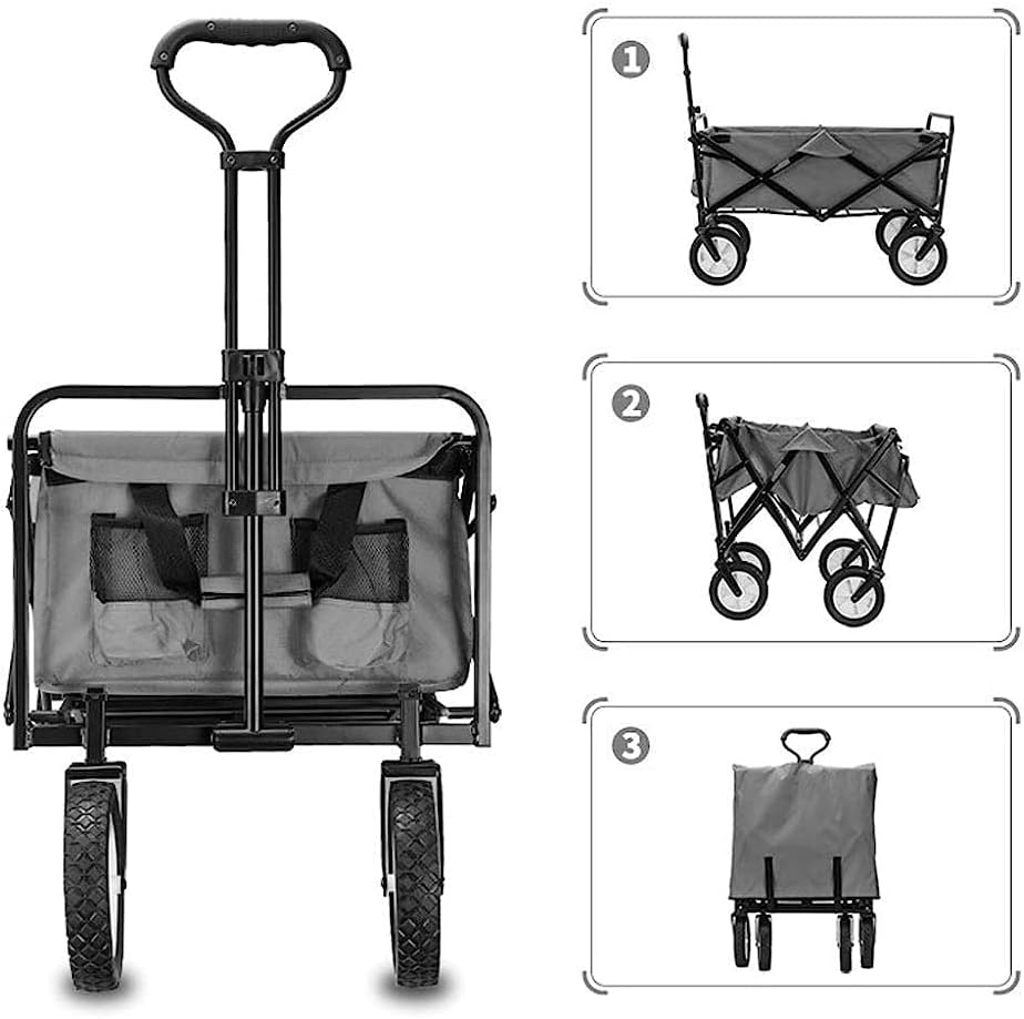 Trolleys, Folding Wagon,Capacity 60Kg, Portable Garden Cart with 4 Wheels and Steel Brakes,Trolley,Foldable Pull Wagon Hand Transport Cart