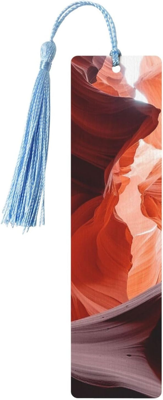 Slot Canyon Bookmarks Gifts for Women Men, Wooden Bookmarks for Book Lovers, Vintage Book Marks Ornaments with Tassel, Unique Personalized Reading Page Markers Sky Blue