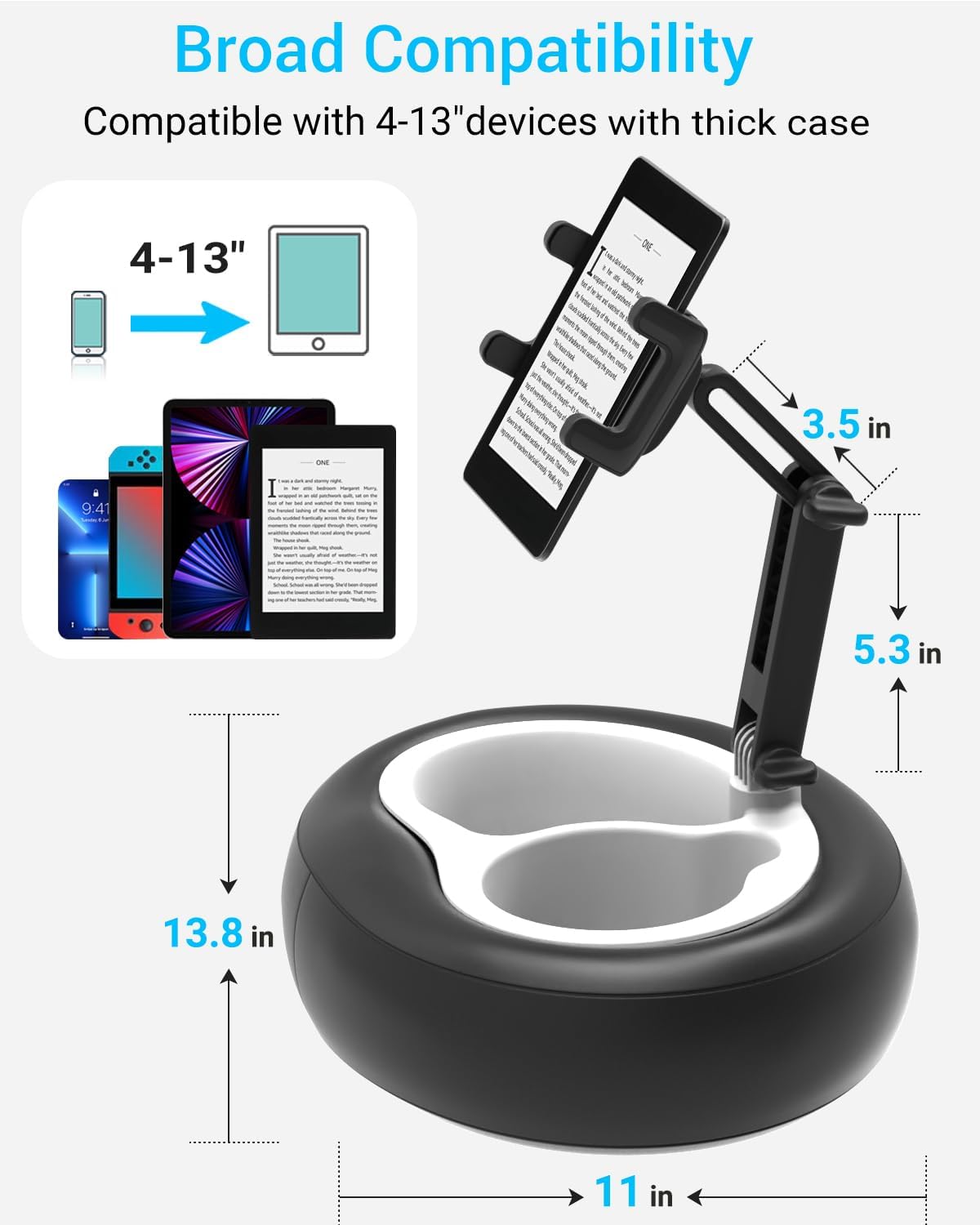 Tablet Leather Pillow Stand,【Stain-Resistant】 Tablet Holder with 2 Snack Bowl, Adjustable Pillow Stand for Lap/Bed/Couch/Desk, Fits 4-13" Kindle, iPad Pro Air Mini, Phone, Galaxy Z Fold