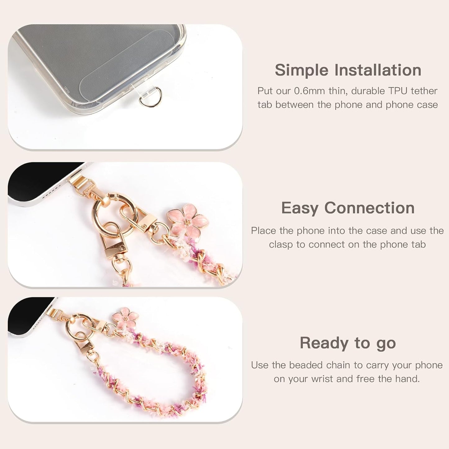 Long Pond Designer Cell Phone Wrist Strap, Anti-Lost Lanyard Wristlet Charm for iPhone 17 Pro Max&Most Cellphones, Detachable Bracelet