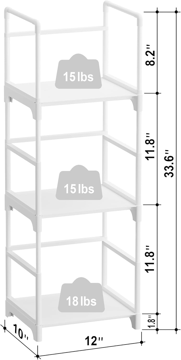 FIDUCIAL HOME 3 Tiers Small Bookshelf for Small Spaces White Mini Short Book Shelf Low Open Bookcase Easy Assemble