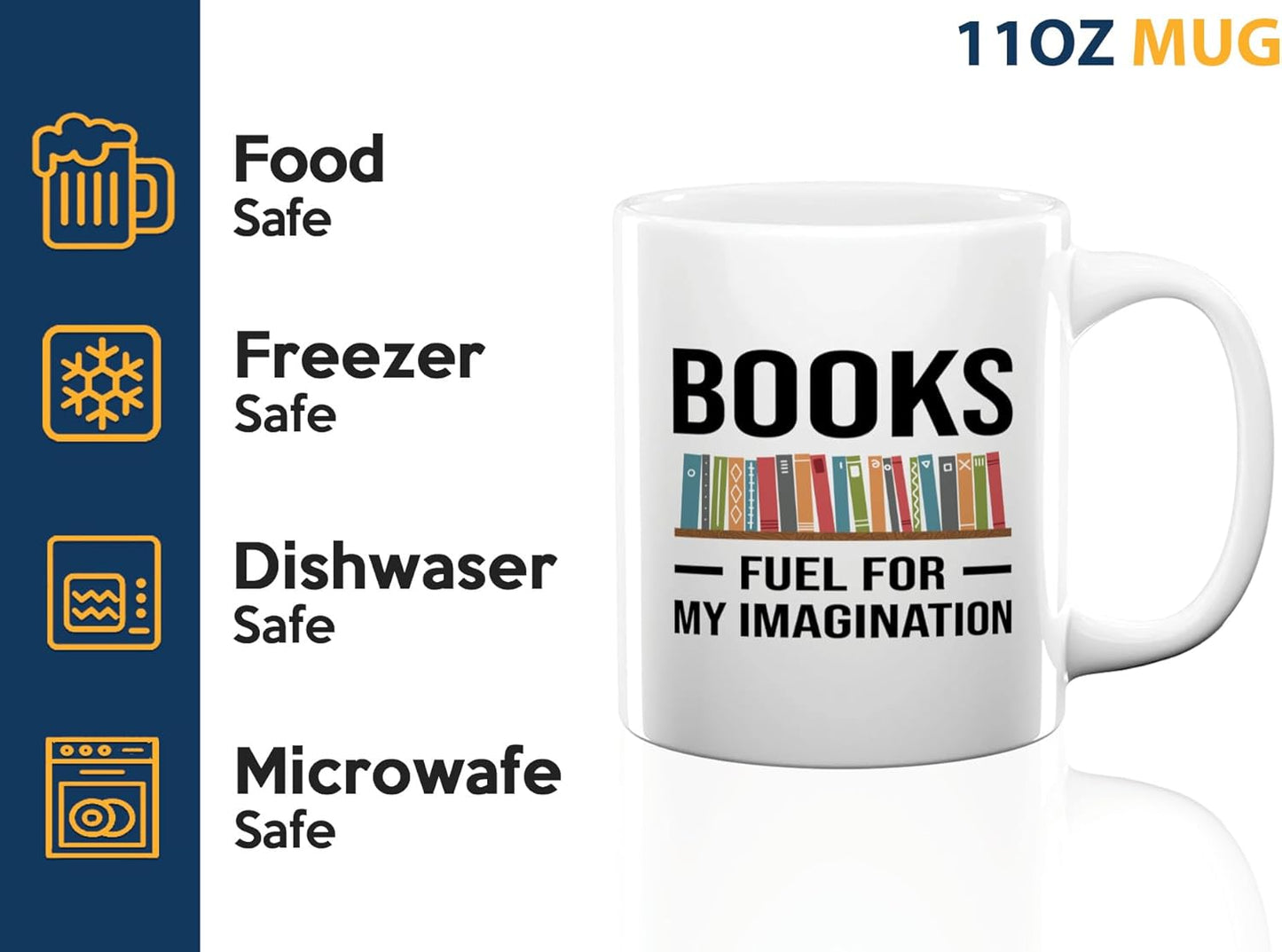 Book Lover Coffee Mug 11oz White -Fuel for Imagination - Writer Editor Bookish Librarian Bibliophile Bookish Grammar Philosophers