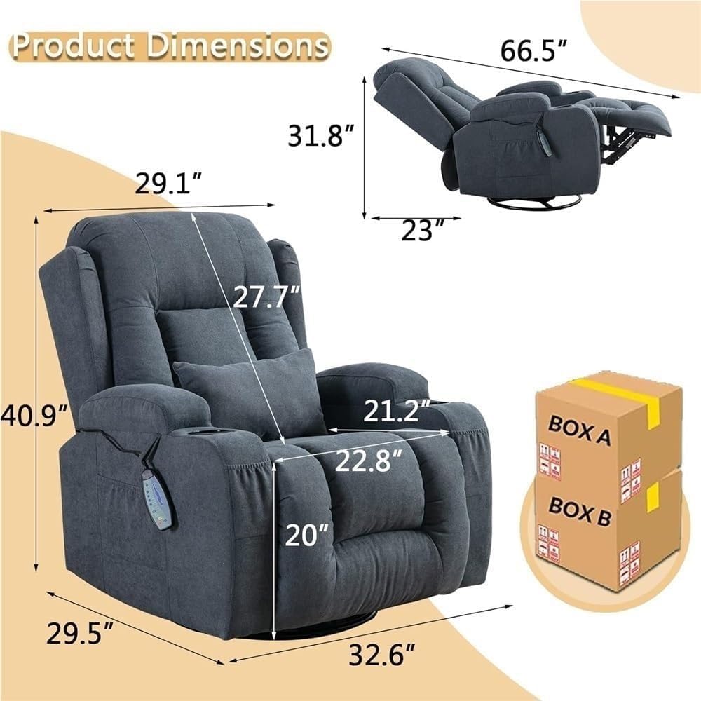 Modern Ergonomic Massage Rocker Recliner Chair with Heating Function Glider Lounge Chair Lazy Boy Manual Recliners Chairs for Living Room Home Theater