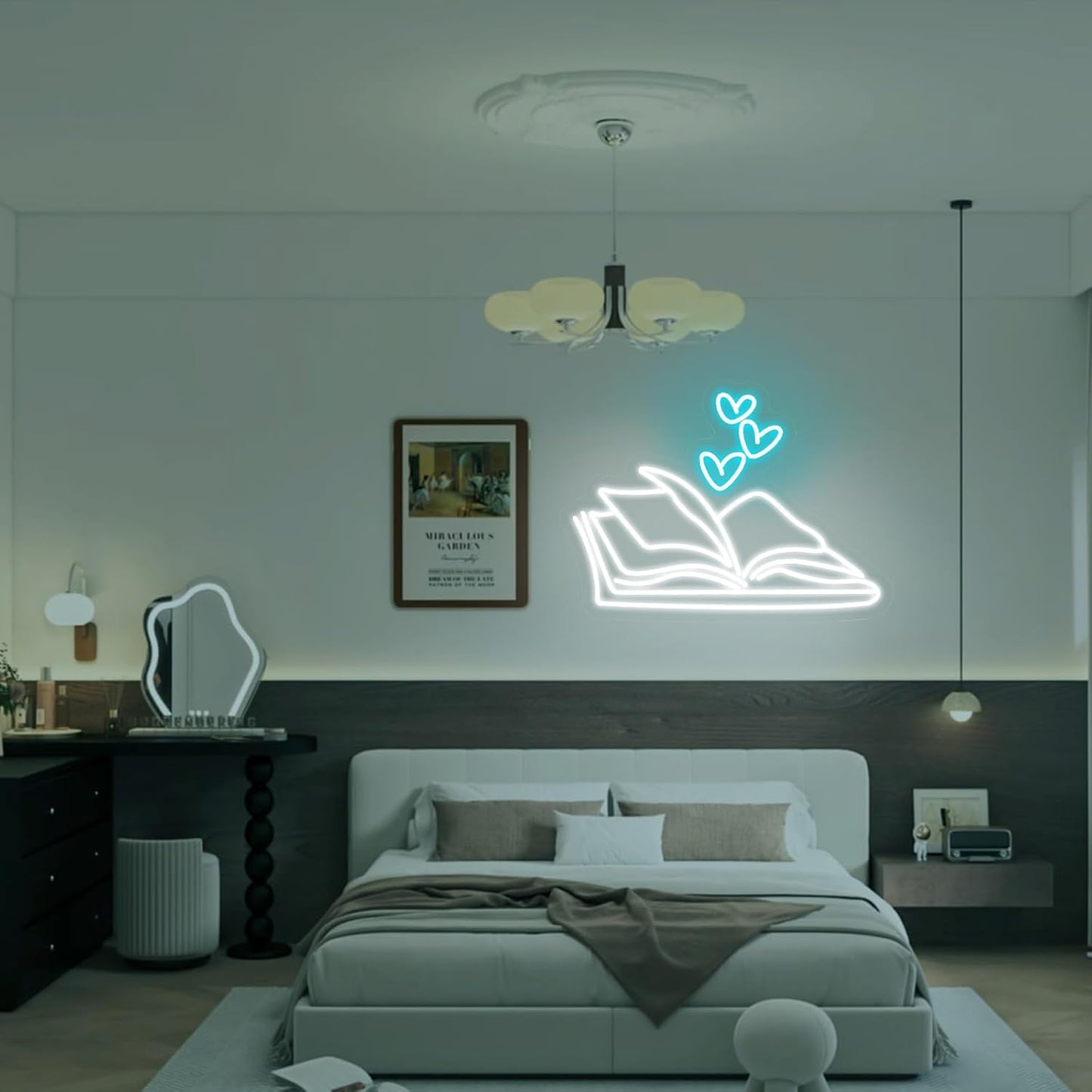 Book LED Neon Sign - Dimmable USB Wall Art 15.7x13.4 Inches - Reading Corner Decor for Home Library, Bedroom, Cafe