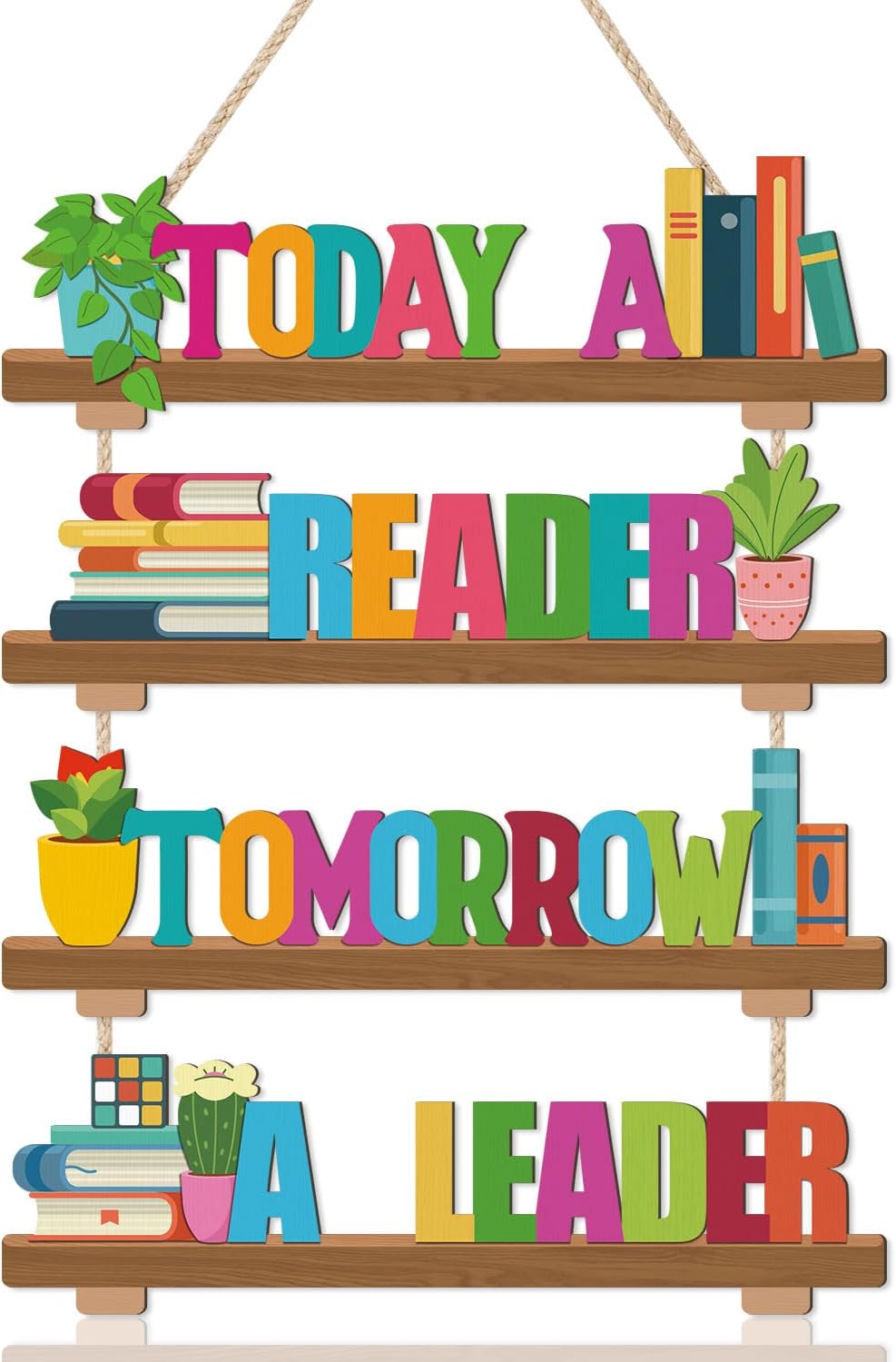 HOURIA Today a Reader Tomorrow a Leader Classroom Library Decor, Inspirational Positive Quotes Wall Decor, Educational Reading Learning Books Wall Hanging for School Classroom Bedroom