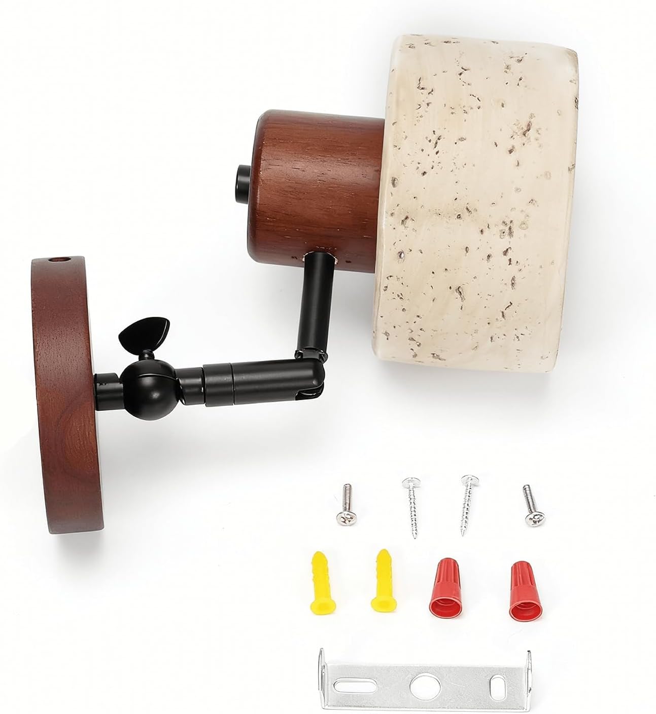 Faux Travertine Wall Sconce, 4.7" Hardwired Wall Mounted Light, 180° Rotatable Mid Century Modern Marble Lamp for Bedroom, Bedside, Reading (E26 Bulb Not Included)