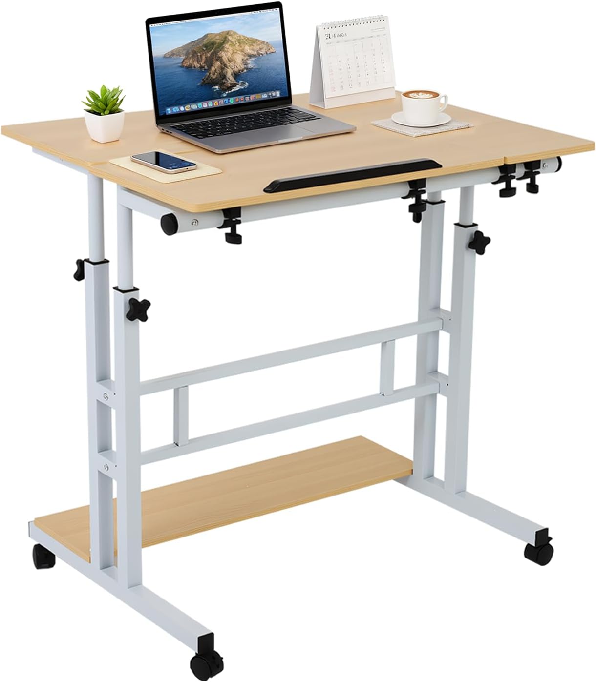 FAHKNS Small Standing Desk, Adjustable Height Portable Standing Desk with Wheels, Mobile Stand Up Desk for Home Reading Desk and Office Work