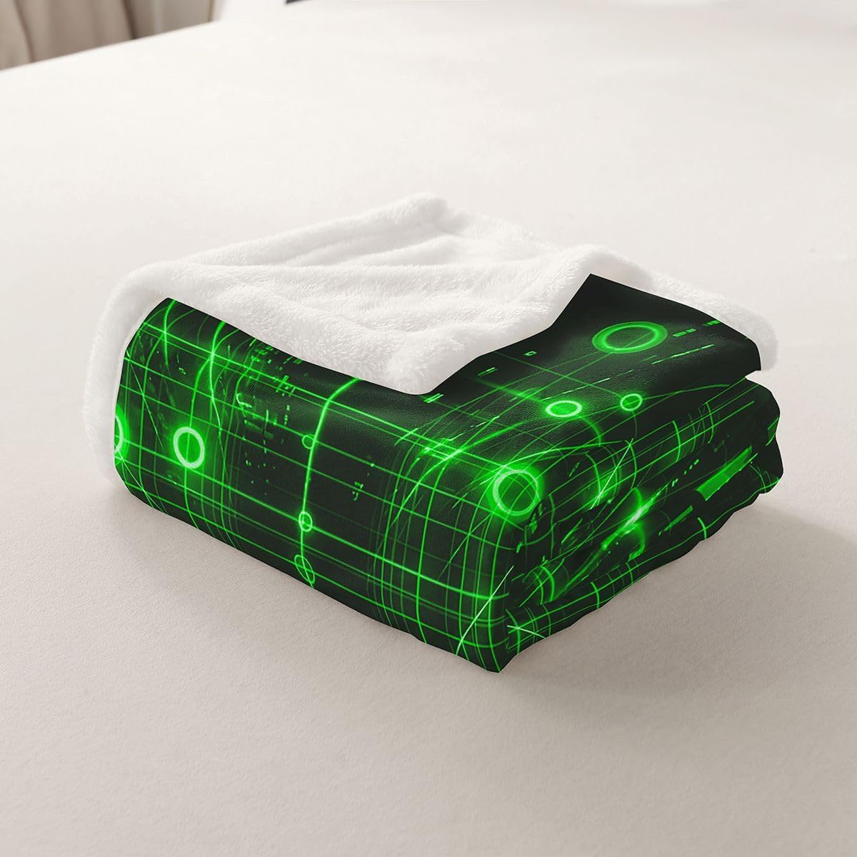 Feelyou Green Black Sherpa Throw Blanket for Couch Geometric Super Soft Cozy Fleece Abstract Blanket for Winter, Plush Throw Baby 30"x40" All Season