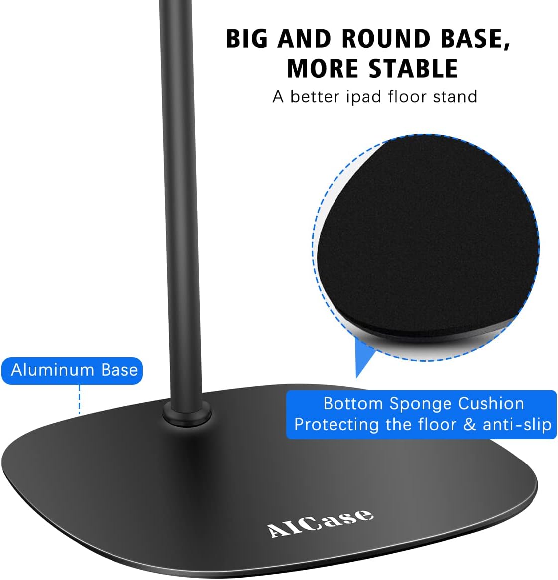 AICase Aluminium Adjustable Height Adjustable (91 cm - 137 cm) & 2.2 kg Stable Base with Gooseneck Compatible with iPad/Tablet from 4.6-13 Inches/Mobile Phone Holder Holder Floor Stand