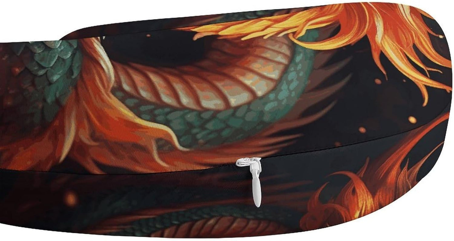 Chinese Dragon Neck Pillow Memory Foam U Shaped Pillows Portable Pillows for Shoulder Travel Head Support Pillow with Concealed Zipper for Airplane Car Home Office