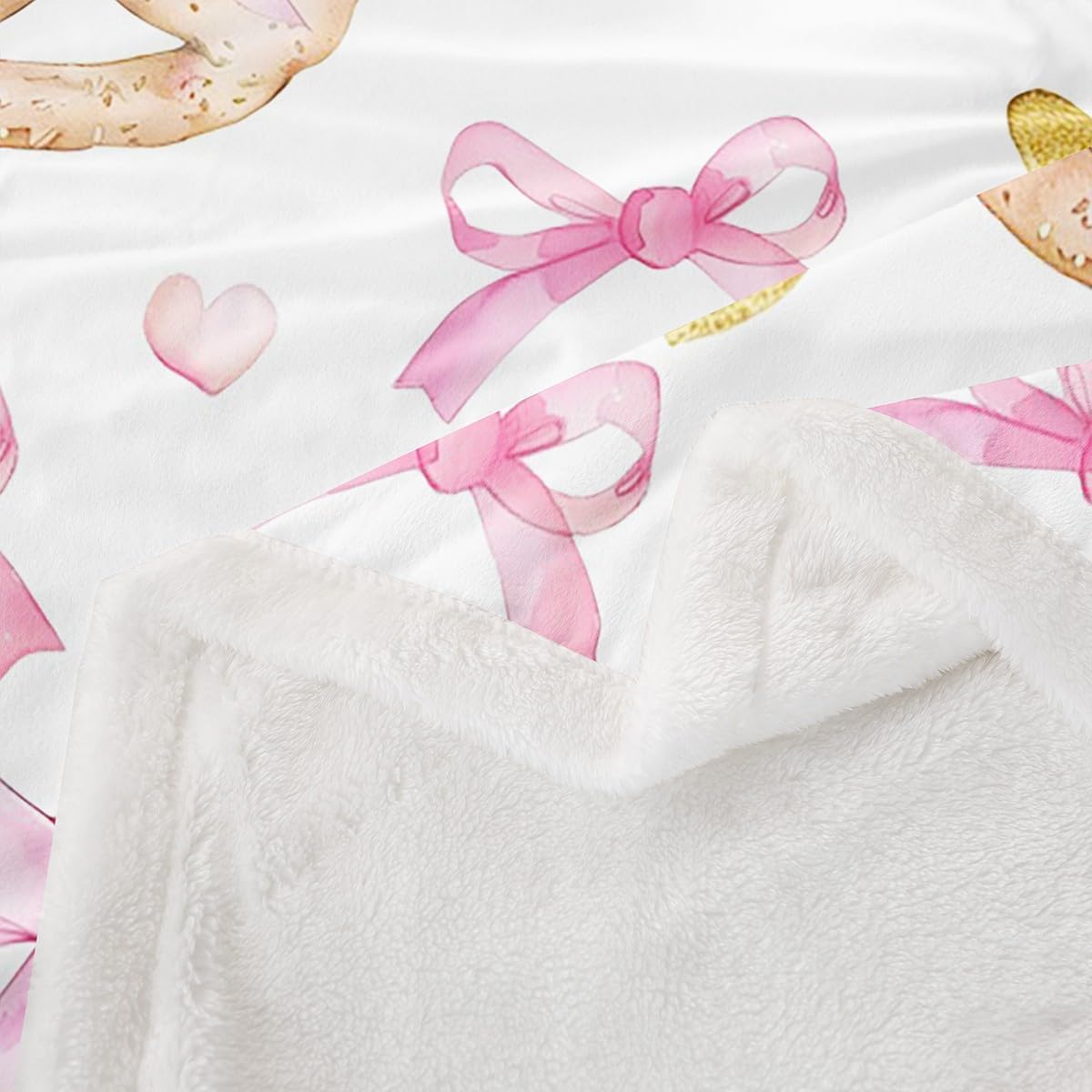 Erosebridal Pink Ribbon Bow Blanket Throw,Sweet Pretzel Bowknot Blankets Throws for Girls Kids,Cute Pink Bowtie Fleece Blanket 30"x40",Kawaii Bows Princess Decor for Girls Bed Sofa Couch