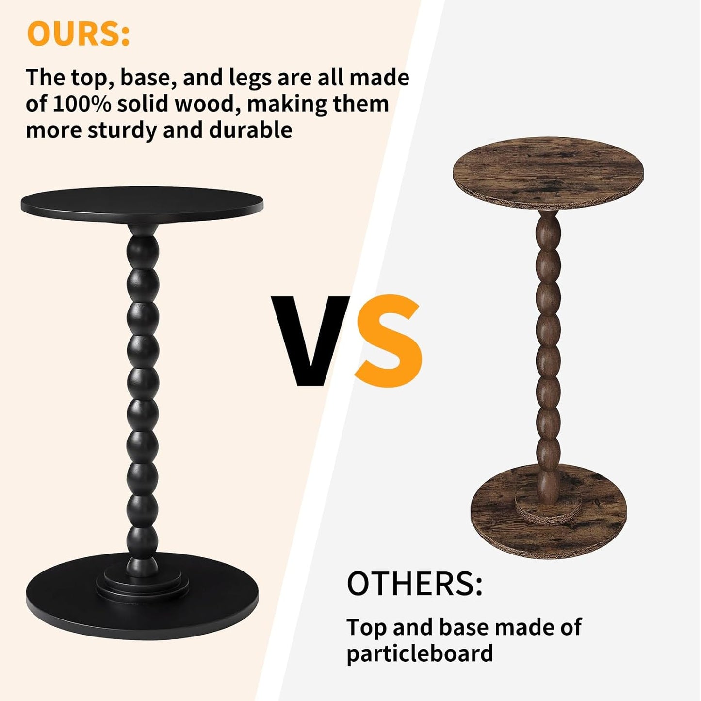 Round Side Table, Solid Wood Drink Table, Modern Minimalist Bedside Table, Living Room Sofa End Table, Bedroom Small Corner Table for Small Spaces Black YD-RST001B