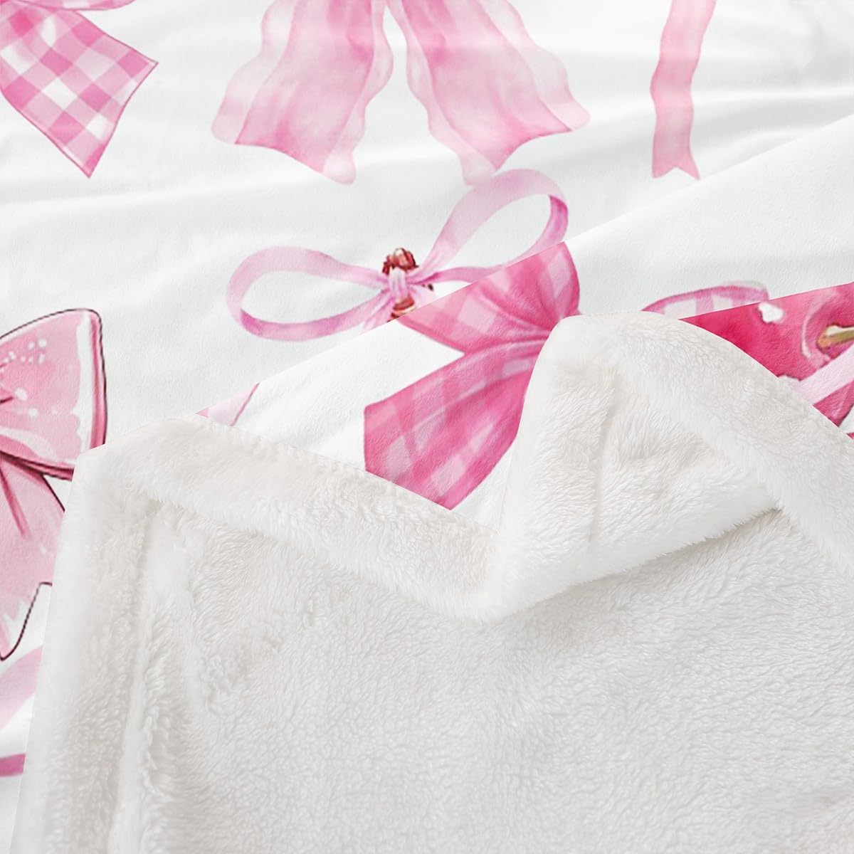 Feelyou Cute Bowknot Fleece Throw Blanket 40"x50" Pink Watercolor Bow Sherpa Blanket for Bed Sofa Couch Boys Girls Teens Bedroom Decor Bow Plush Blanket Women Men Dreamy Princess Fuzzy Blanket