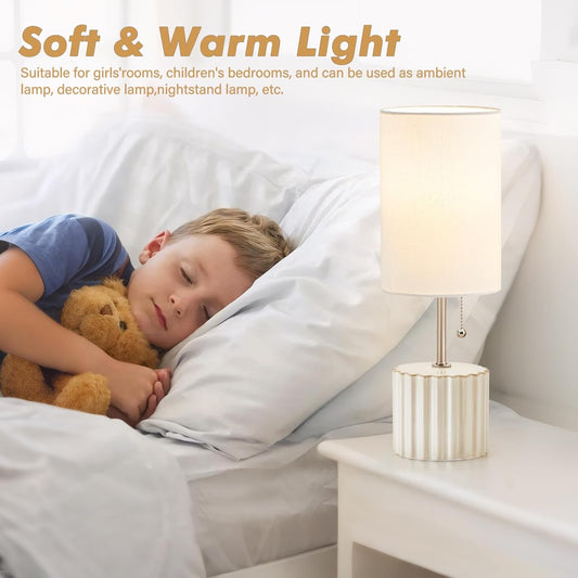 GyroVu Ceramic Small Table Lamp Set of 2, Adjustable Color Temperature Bedside Nightstand Lamps with Pull Chain for Bedroom Living Room Reading, 2 Bulbs