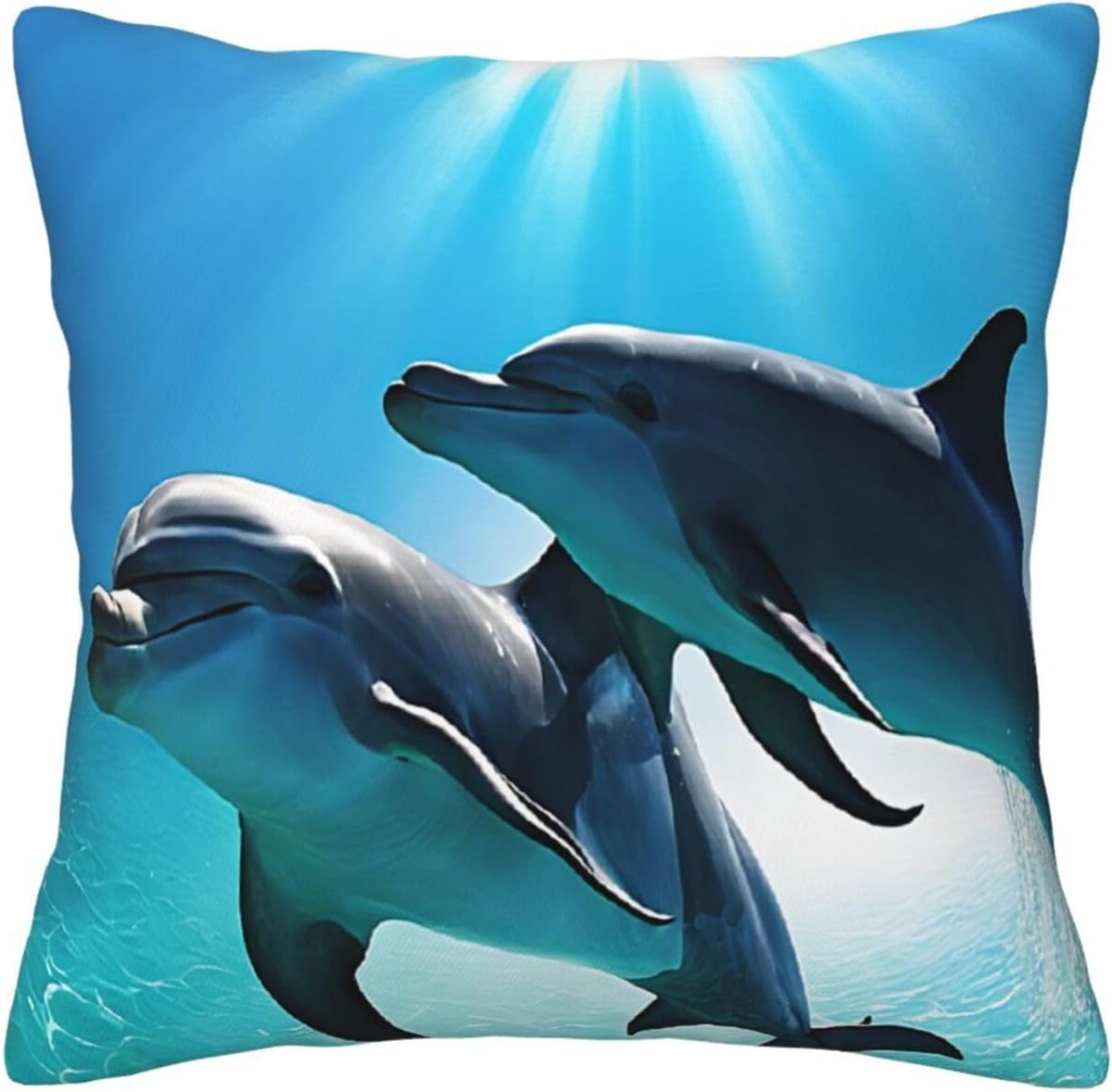 All-Season Square Pillow Covers 18"X18", Dolphins in The Sea, Decorative Throw Pillow Covers for Sofa Bed Couch, Hidden Zipper Cushion Cover, Square Lumbar & Accent Pillowcases for Home Decor