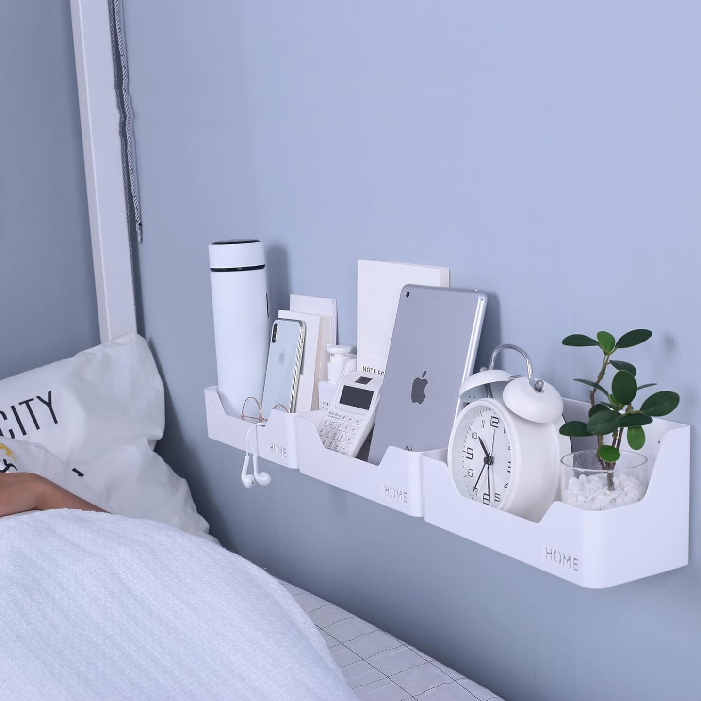Bedside Shelf,Small Plastic Wall Mounted Adhesive Storage Caddy Shelf Organizer Accessory for Cell Phone,Reading Glasses,Remote Control,Earphone | Great for Home,Office,Dorm (Box Type)