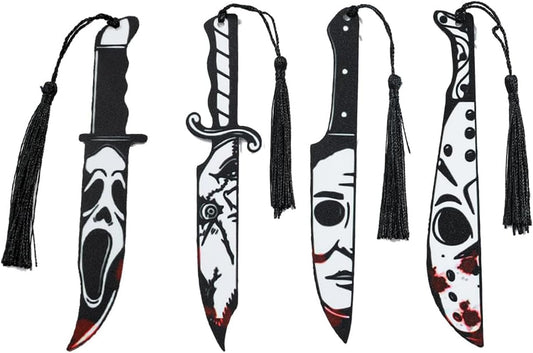 Horror Movie Knife Acrylic Bookmark, Gothic Ghostface Dagger Bookmarks,Book Lover Book Mark Halloween & Christmas Gift (4pcs Horror)