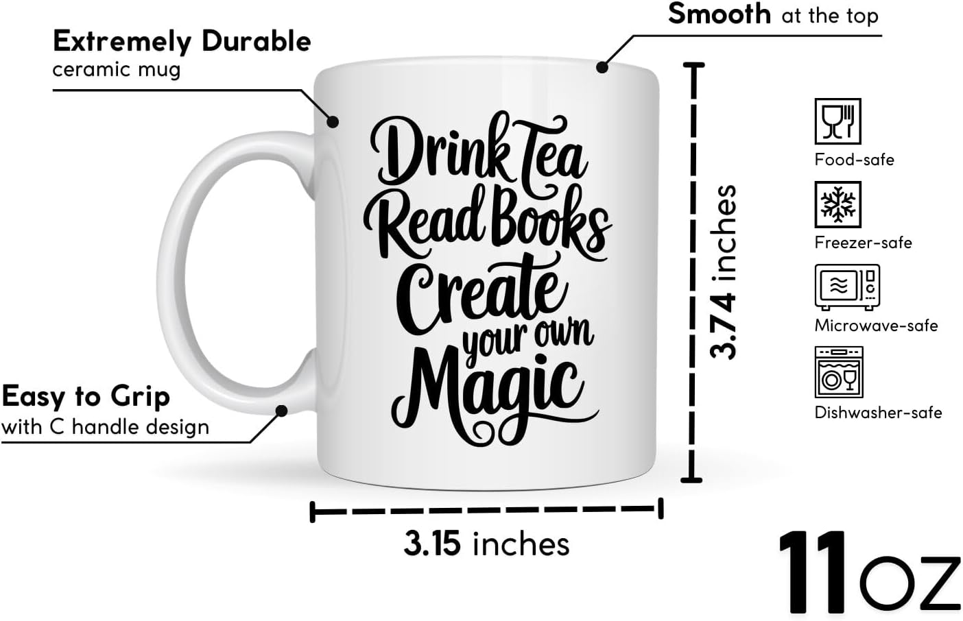 Book Lovers Coffee Mug 11oz White -Tea - Gift for Book Club Bookworm Bookish Reading Nerdy Avid Readers Women