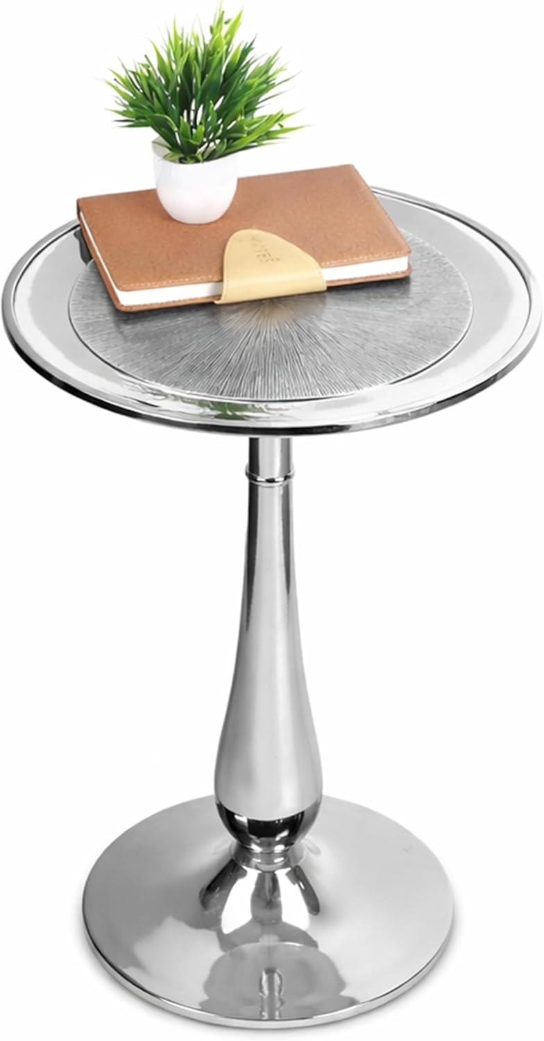 End Table, Modern Side Table for Living Room, Bedroom Nightstand, Small Coffee, Space - Saving, Round Beside Tables for for Living Room and Balcony, Easy Assembly 15x22 (Silver)