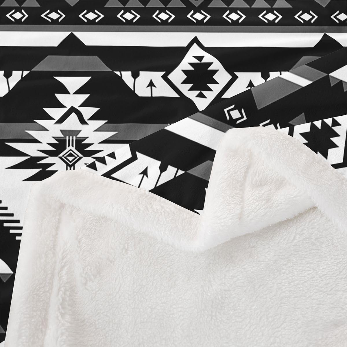 Feelyou Western Sherpa Throw Blanket for Couch Southwestern Aztec Super Soft Cozy Fleece Geometric Vintage Blanket for Winter, Plush Throw Boho Tribal Throw 50"x60" Black and White All Season