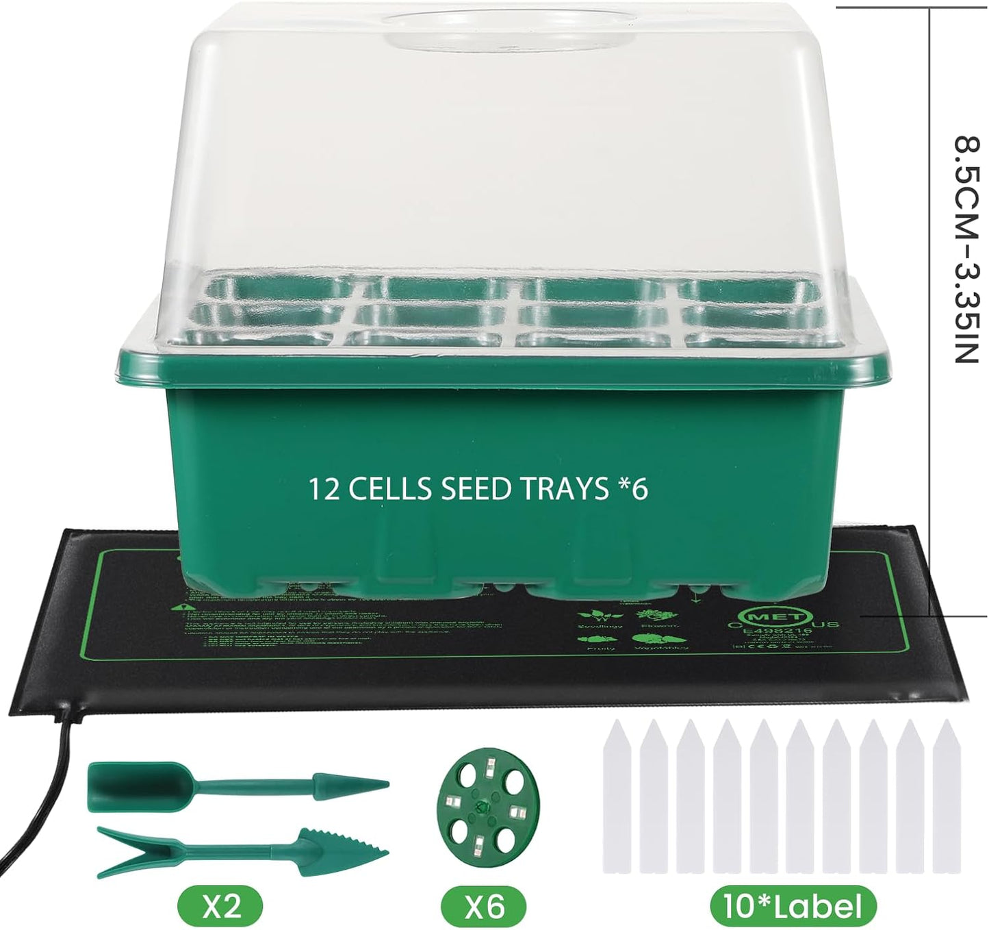 Seed Starter Trays with Grow Lights and Heat Mat, 72 Cells Seed Starter Kit with Lights, 3 Lighting Mode, 4 Timing Set, Germination Kit for Seed Starting Trays with High Humidity Control Domes