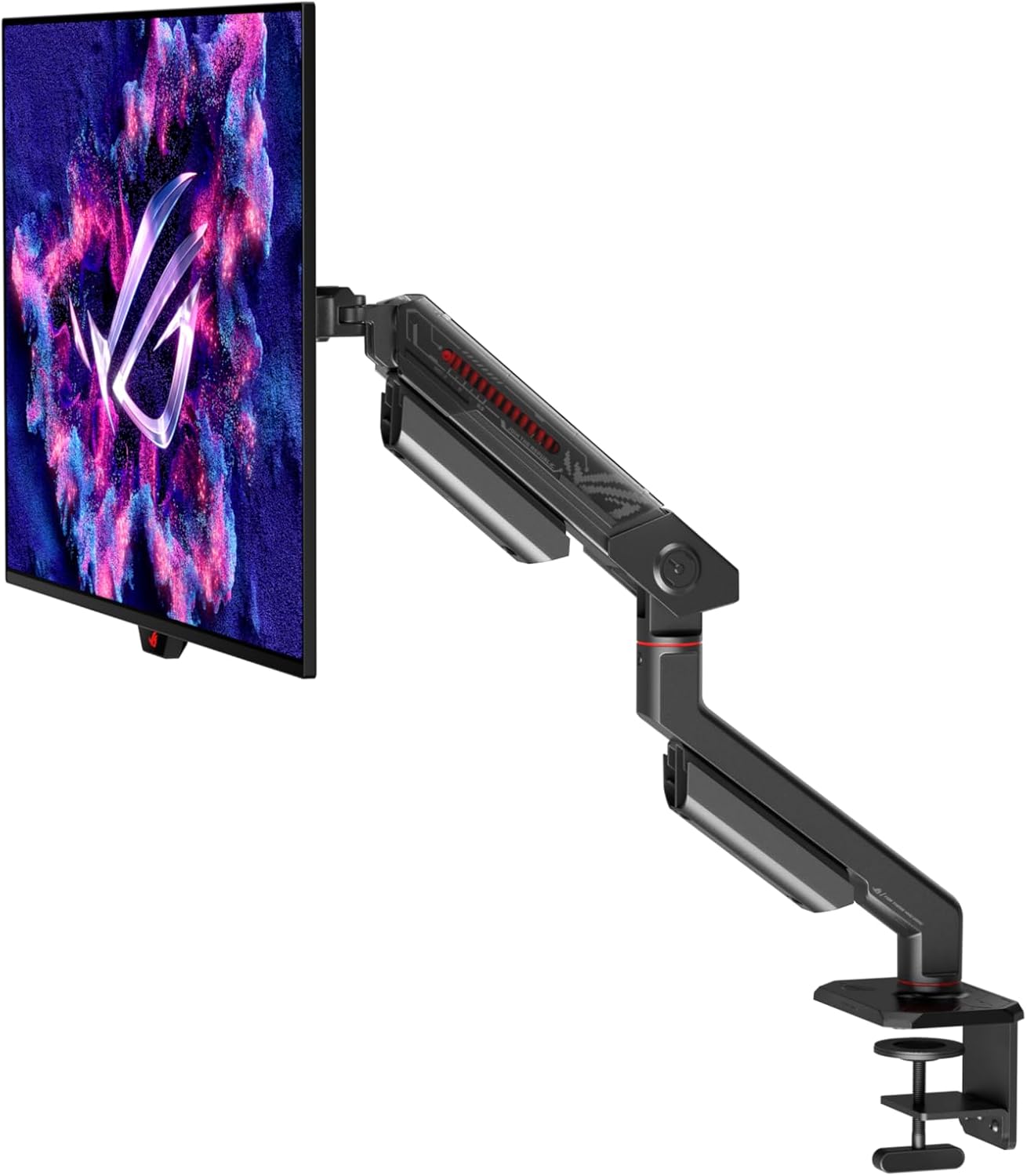 ROG Ergo Monitor Arm (AAS01R) – Mechanical Spring Monitor Mount with Desk Clamp and Grommet Mount, Holds Up to 49-inch* Within 13.5kg, Pivot/Swivel/Tilt/Rotation/Height Adjustable, VESA 100 x 100 mm
