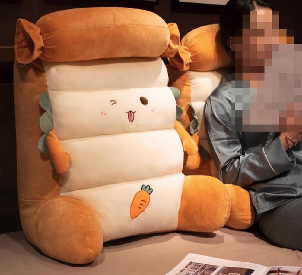 Cute Plush Bed Backrest Pillow Sofa Waist Back Cushion Rest Neck Support Headboard Pillow Office Chair Lumbar Pillow (Carrot, 55×50CM/21.65"×19.7")